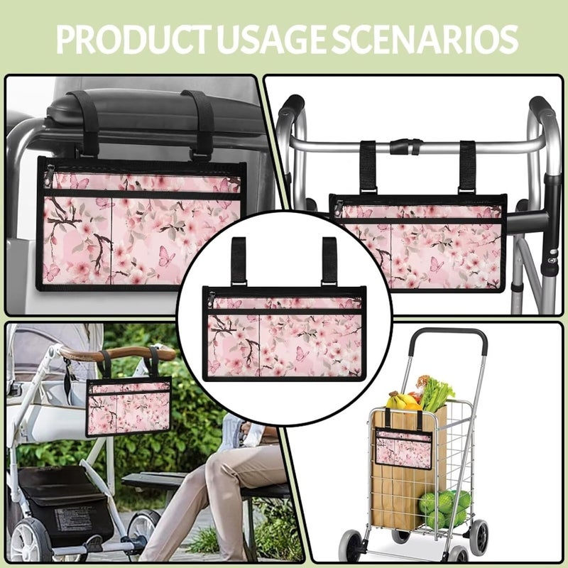 LedBack Wheelchair Side Storage Bag Pink Butterfly Armrest Pouch Cherry Wheelchair Accessories Organizer Bags for Walkers Rollator - Image 5